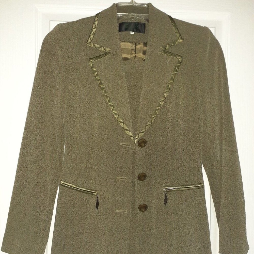 Italian Fashion 4 pc Green Business Career Suit Pants Skirt Vest Jacket nwt Sz S